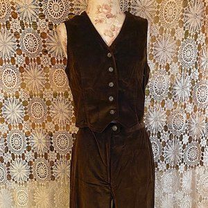 Vintage 1970s Brown Velvet Two Piece Pants and Vest by MJ Concepts